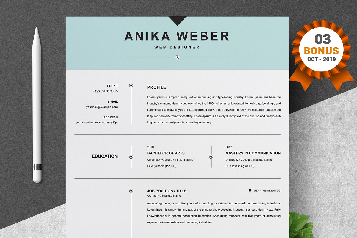Resume/CV Bundle | 200+ for $29, a Resume Template by ResumeInventor (Photo 79 of 207)