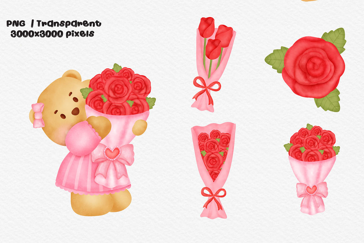 set of Bear in Valentine's day elem, an Animal Illustration by Nattapohncha (Photo 3 of 4)