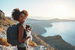 African American tourist in mountain, a Photo by Pavel_design