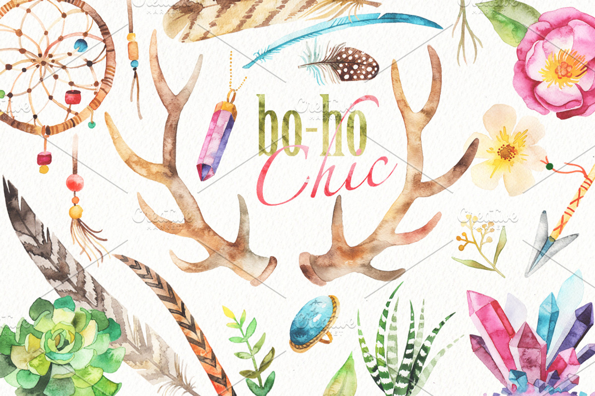 Watercolor bo-ho set, an Illustration by artnLera (Photo 1 of 3)