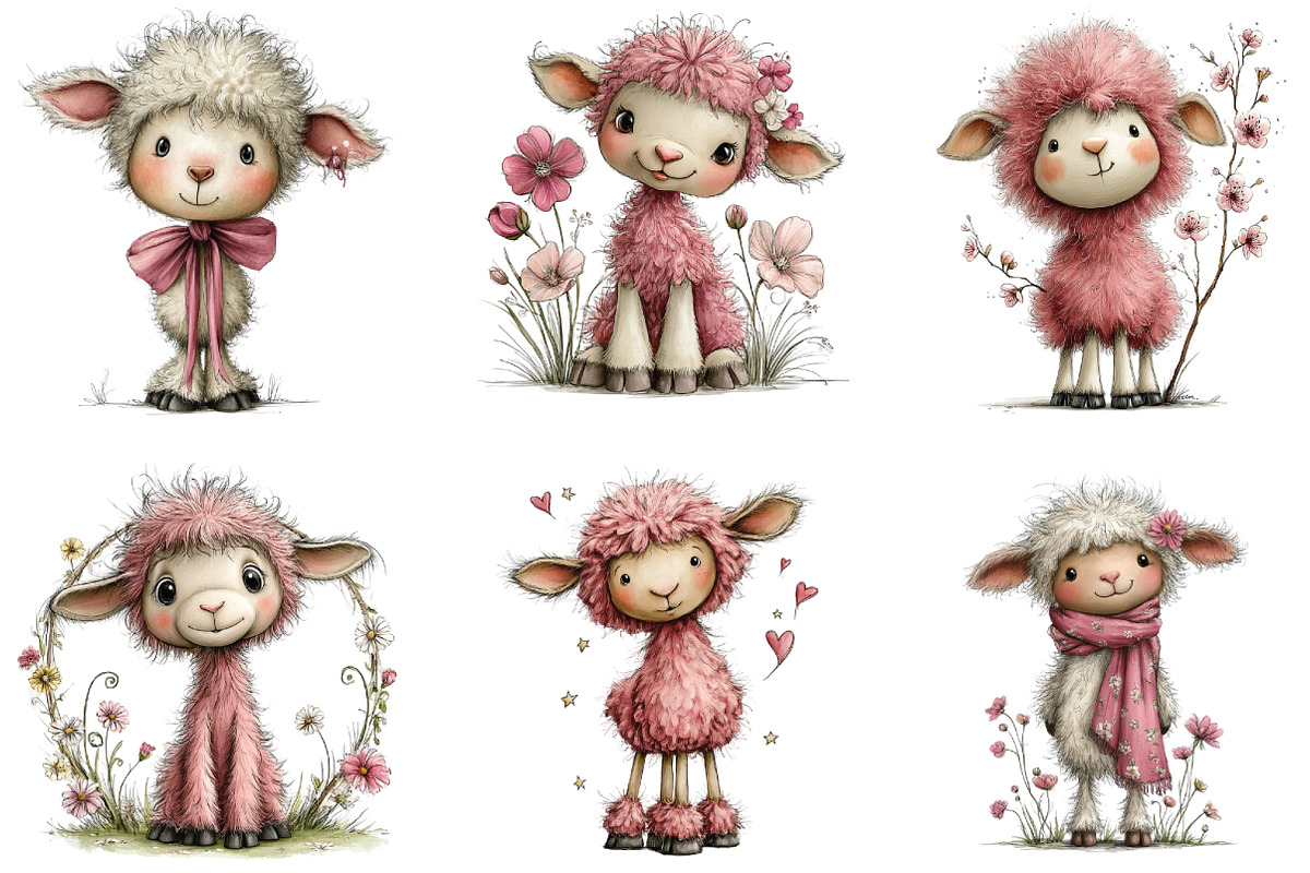 Whimsical Pink Easter Lamb Clipart, an Illustration by CraftArtStudio (Photo 5 of 6)