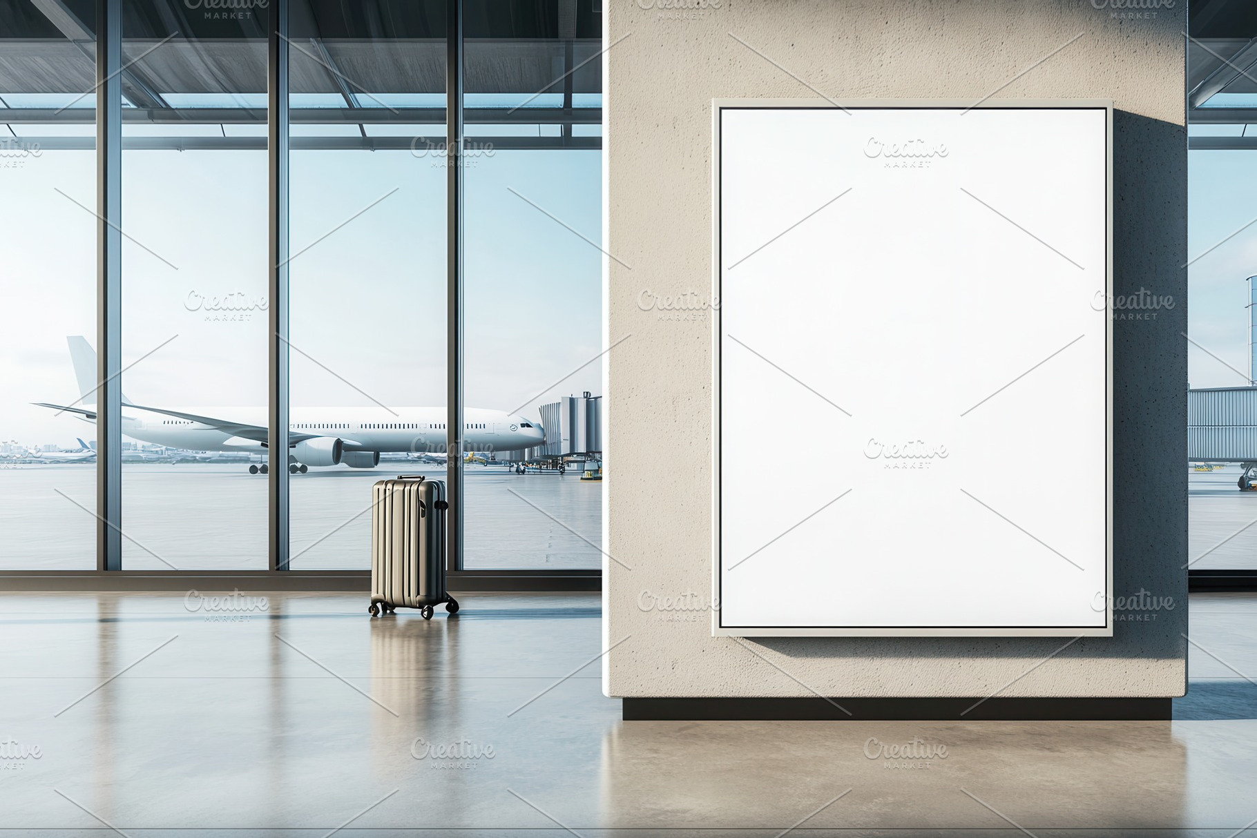 Vertical billboard mockup in airport, a Photo by Pavel_design