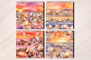 Sunset Beach Watercolor Pattern