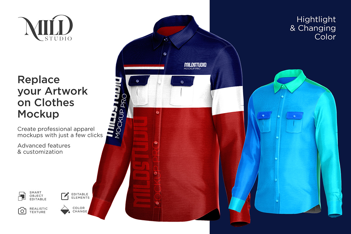 Men's workwear shirt set mockup, a Books & Magazine Mockup by Mildstudio (Photo 2 of 8)