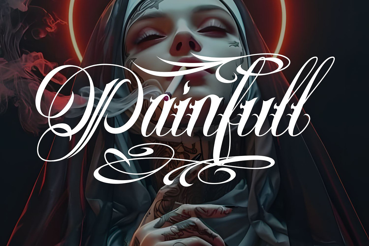 Faithless Edgy Tattoo Font, a Script Font by WhymoreArt (Photo 2 of 12)