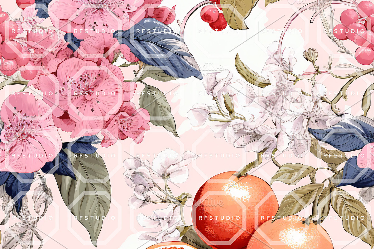 CHINOISERIE FRUITS Seamless Patterns, a Texture Illustration by RefinedFantasyStudio (Photo 3 of 9)