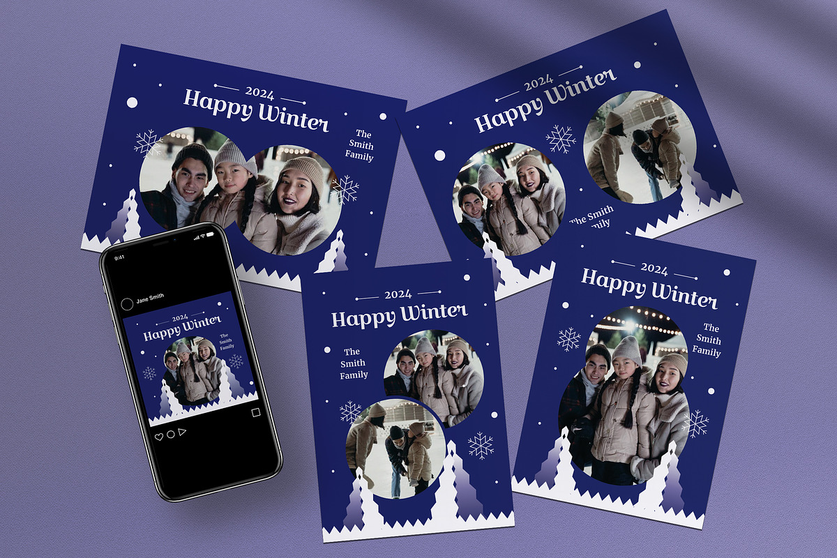 Flat Design Winter Greeting Card, a Card Template by graphicook (Photo 1 of 4)