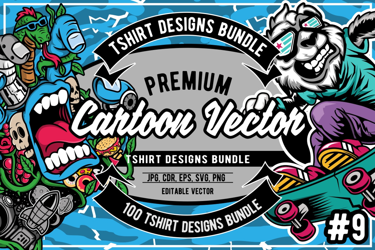 100 Cartoon Tshirt Designs Bundle #9, an Illustration by roach_graphic (Photo 1 of 17)