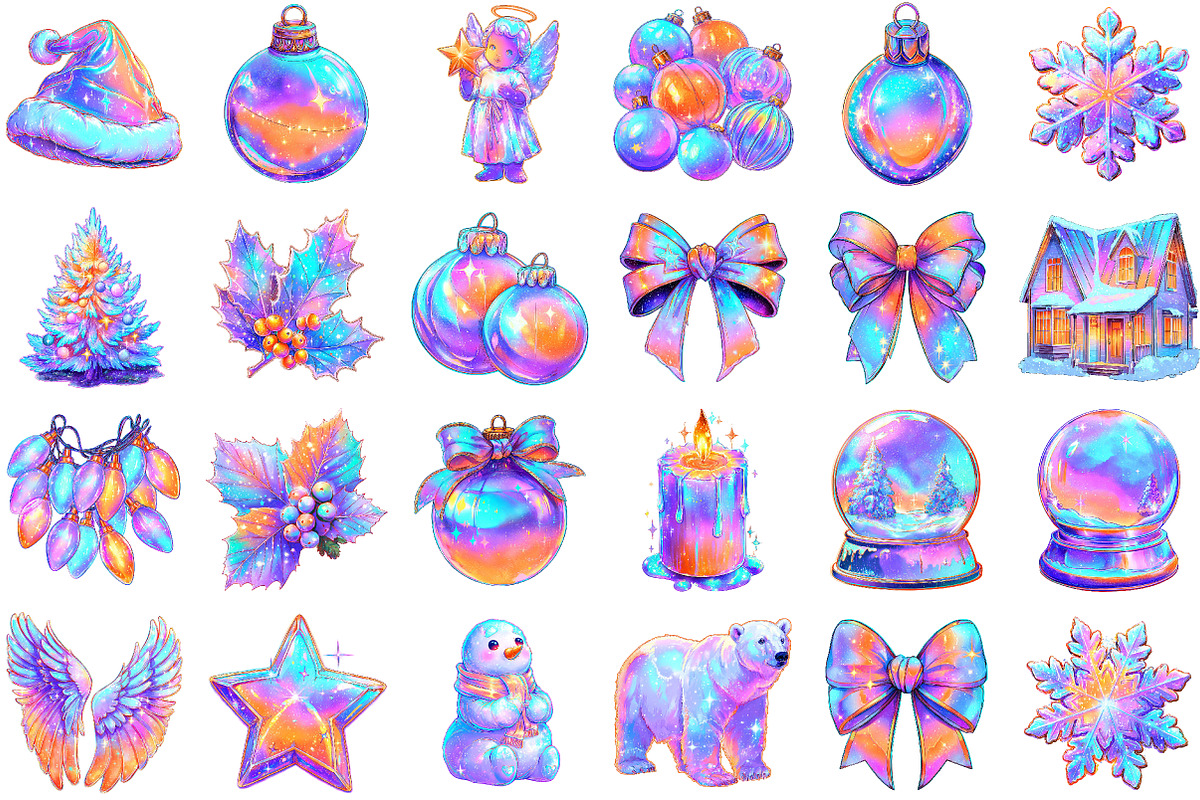 Iridescent Christmas Clipart Bundle, an Illustration by Sublimation Artist (Photo 2 of 6)