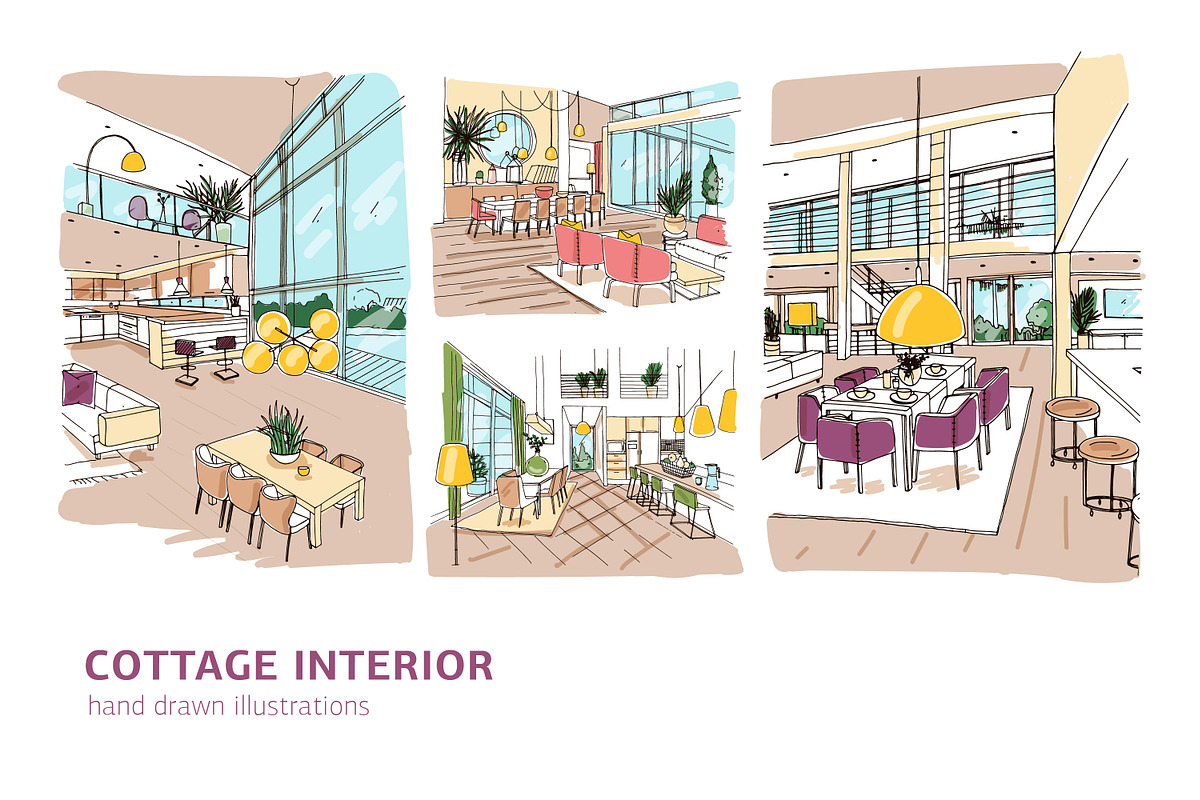 Cottage hand drawn interior, a Decorative Illustration by Good Studio (Photo 1 of 5)