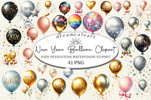 New Year Balloon Clipart, an Illustration by DreamCafeArt