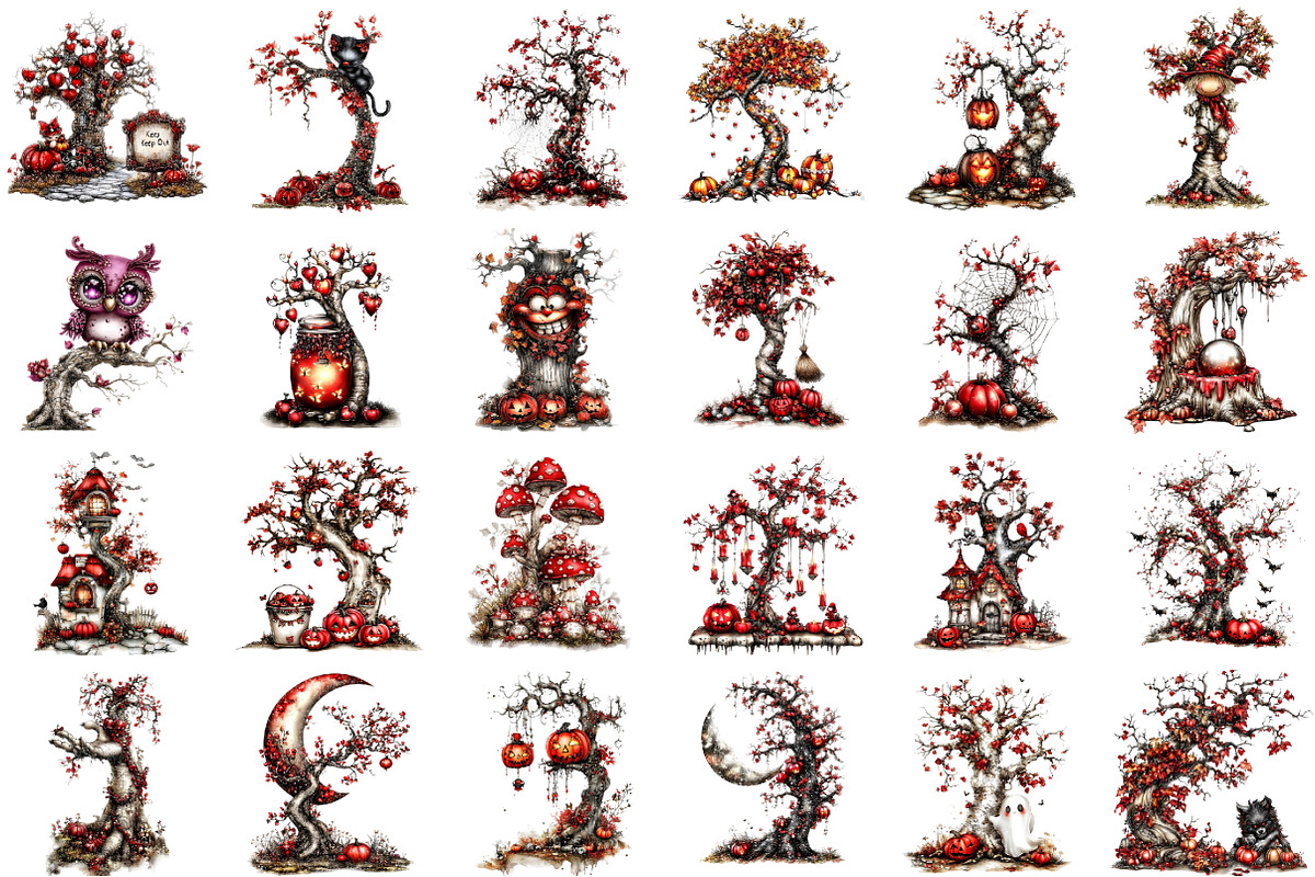 Vintage Tree Halloween Clipart, an Illustration by designcity5 (Photo 2 of 5)