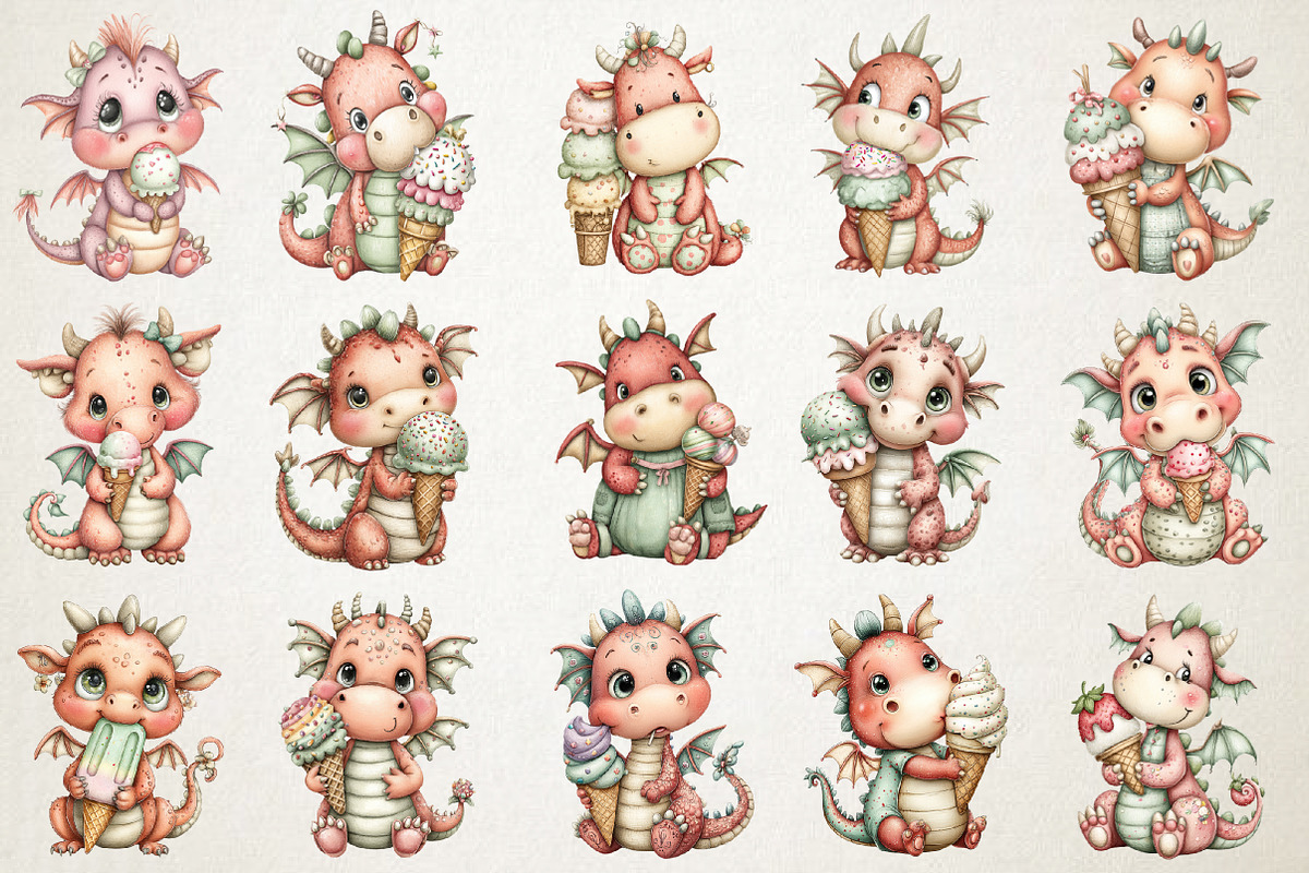 Quirky Dragon Eating Ice Cream PNG, an Animal Illustration by RobertsArt (Photo 2 of 4)
