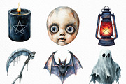 Watercolor Scary Halloween Clipart, an Illustration by Craft Nest (Thumbnail 3 of 6)