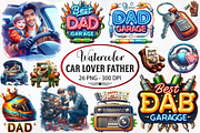 Car Lover Fathers Day Watercolor Cli, a Seasonal Illustration by RobertsArt (Thumbnail 1 of 4)