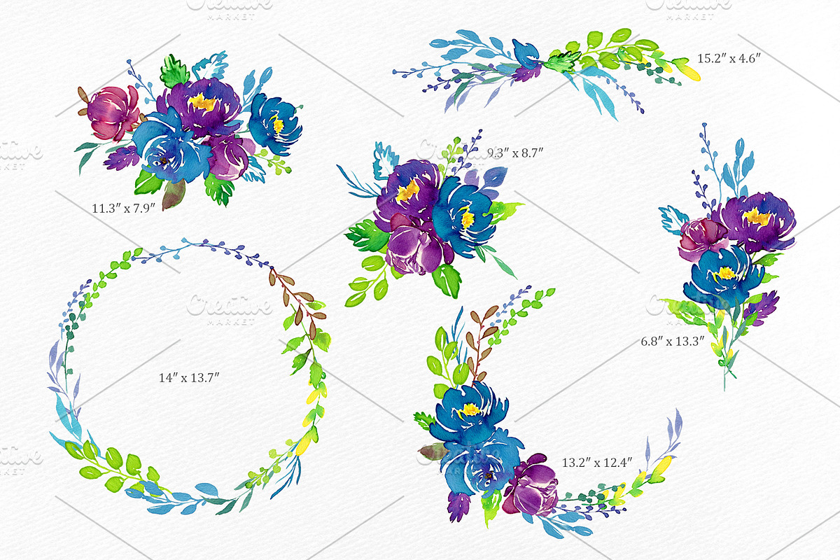 Juicy Bright Watercolor Flowers, a Decorative Illustration by GraphicsDish (Photo 3 of 4)