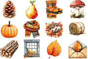 Watercolor Cozy Autumn Clipart, an Illustration by Pixels.Craft (Thumbnail 4 of 5)