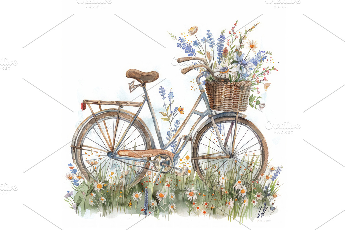 Watercolor vintage bicycle, an Illustration by Neirfy