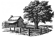 Farmhouse scene silhouette vector, an Illustration by Amazin_art (Thumbnail 9 of 13)