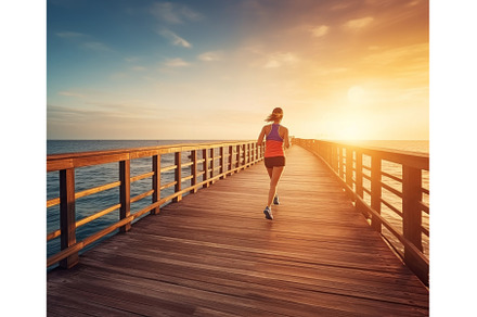 Woman running ocean beach board, a Sports & Recreation Photo by Ylivdesign