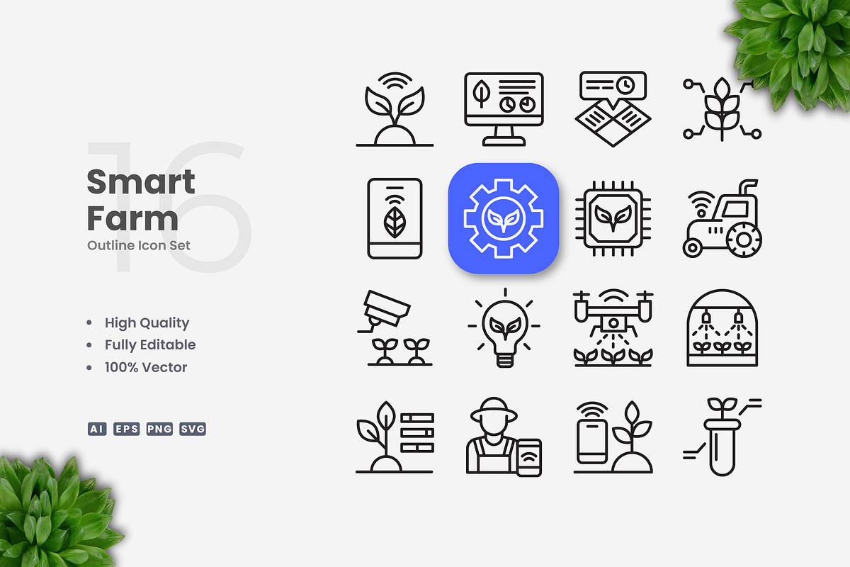 Smart Farm Outline Icons, an Outline Icon by Upnowgraphic