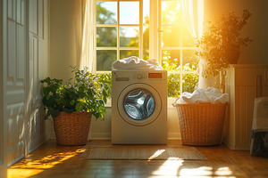 Bright laundry room with washing mac, a Photo by Tanuart