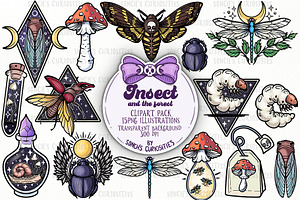 Insect and forest - Clipart PNG pack
