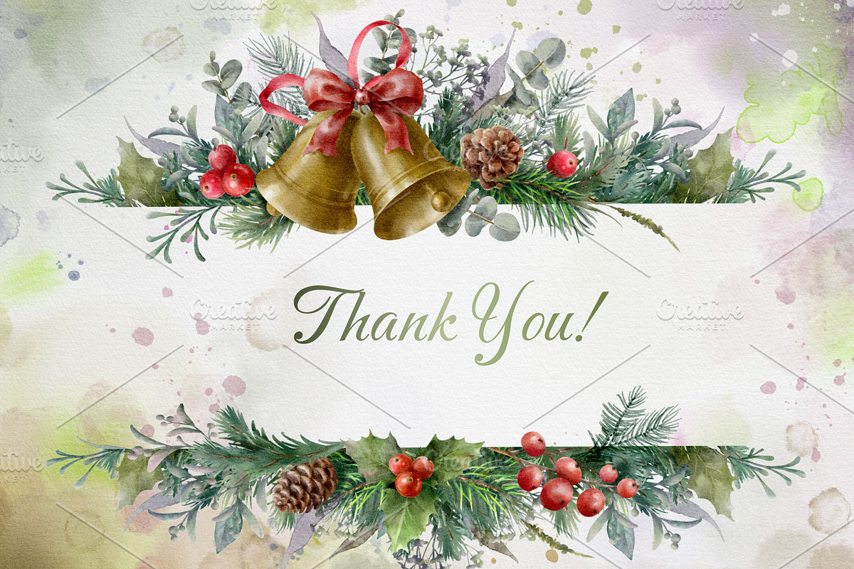 Watercolor Christmas Bells Clipart., a Decorative Illustration by VetaDesign (Photo 9 of 9)