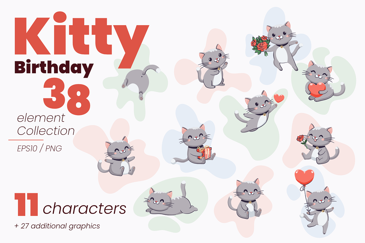 Gray Kitty Birthday collection, an Animal Illustration by moja doodle (Photo 1 of 4)