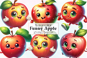 Watercolor Funny Apple Clipart, an Illustration by CraftArtStudio (Thumbnail 1 of 6)