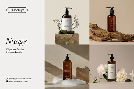 Amber Dispenser Bottle Mockup Bundle, a Packaging Mockup by Wildfield Studio