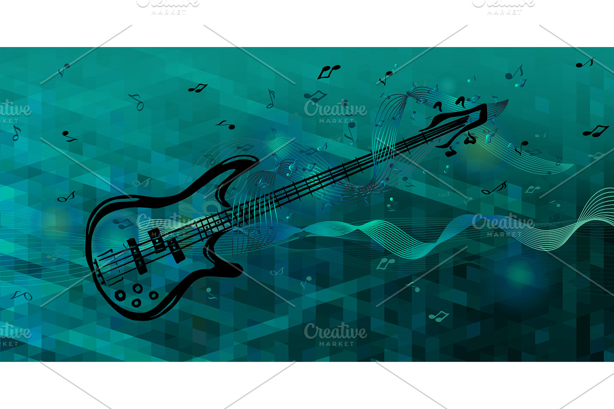 Guitar and notes abstract on a blue, an Illustration by Nenahliadava Design