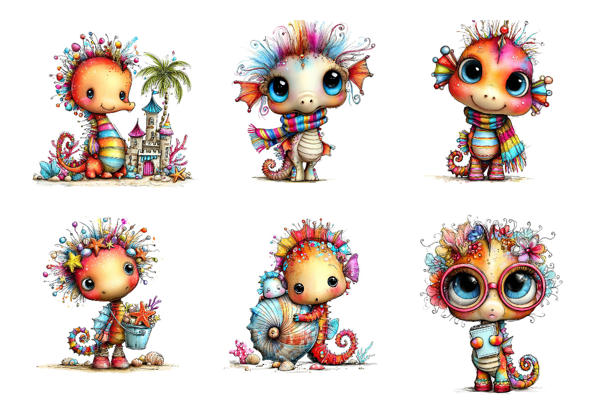 Whimsical Summer Seahorse Clipart, an Illustration by CreationArt (Photo 6 of 7)