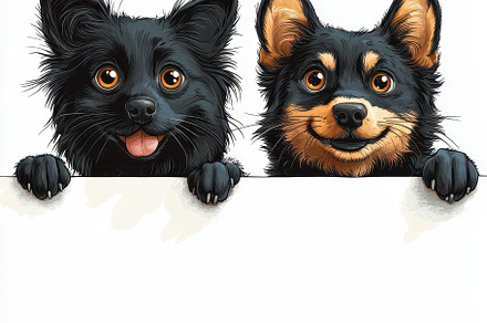 Two adorable dogs peeking over a whi, an Animal Photo by Pixeness