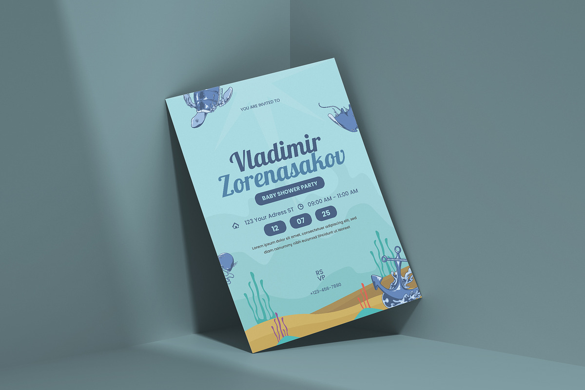 Sea Baby Shower - Invitation, a Print Template by VUNIRA (Photo 2 of 2)