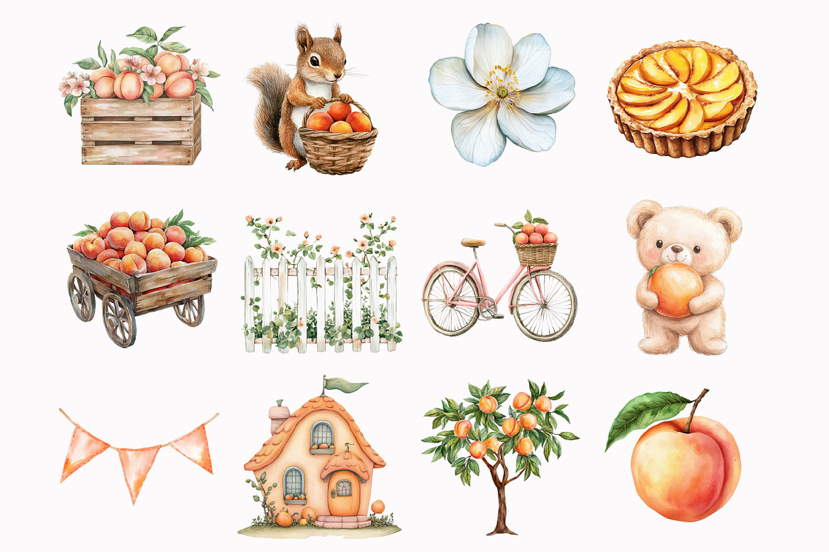 Watercolor Sweet Peach Clipart, a Seasonal Illustration by Design Market (Photo 2 of 4)