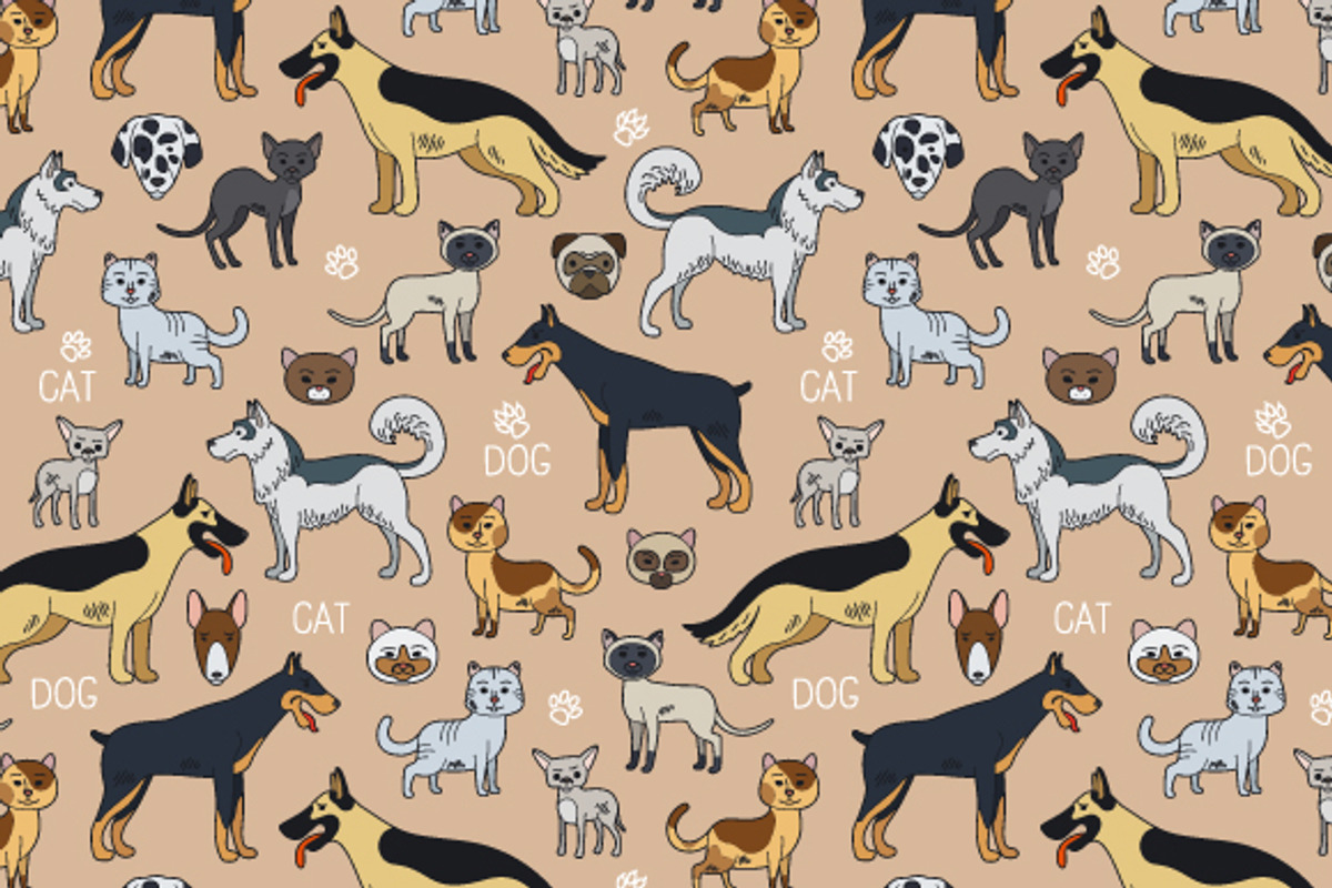 Cats and dogs seamless pattern, a Pattern Graphic by Stock-Smart-Start
