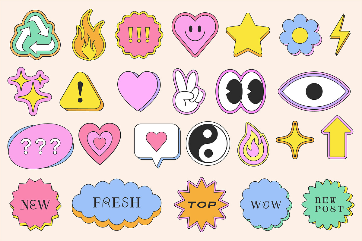 CARTOON STICKERS SET Y2K DESIGN, a Pattern Graphic by craftlove (Photo 8 of 10)
