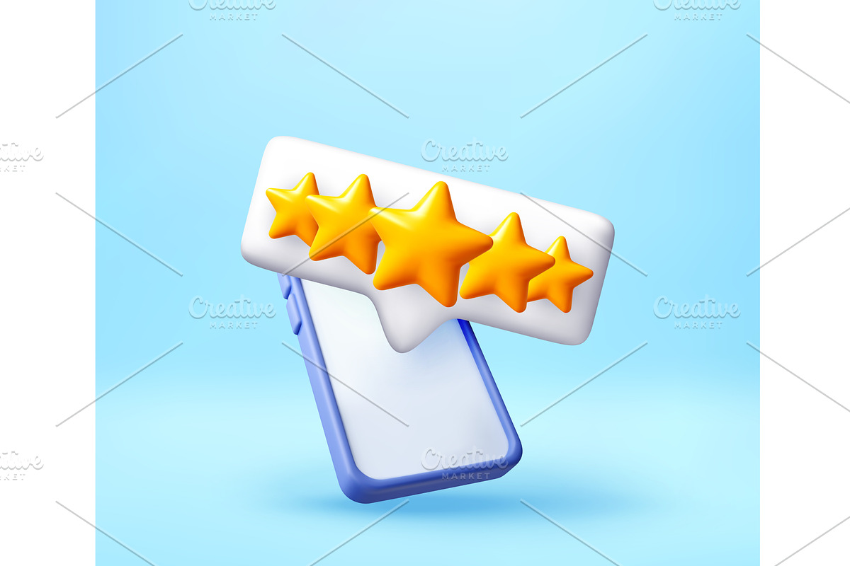 3D Smartphone with five golden star, a Technology Illustration by Abscent