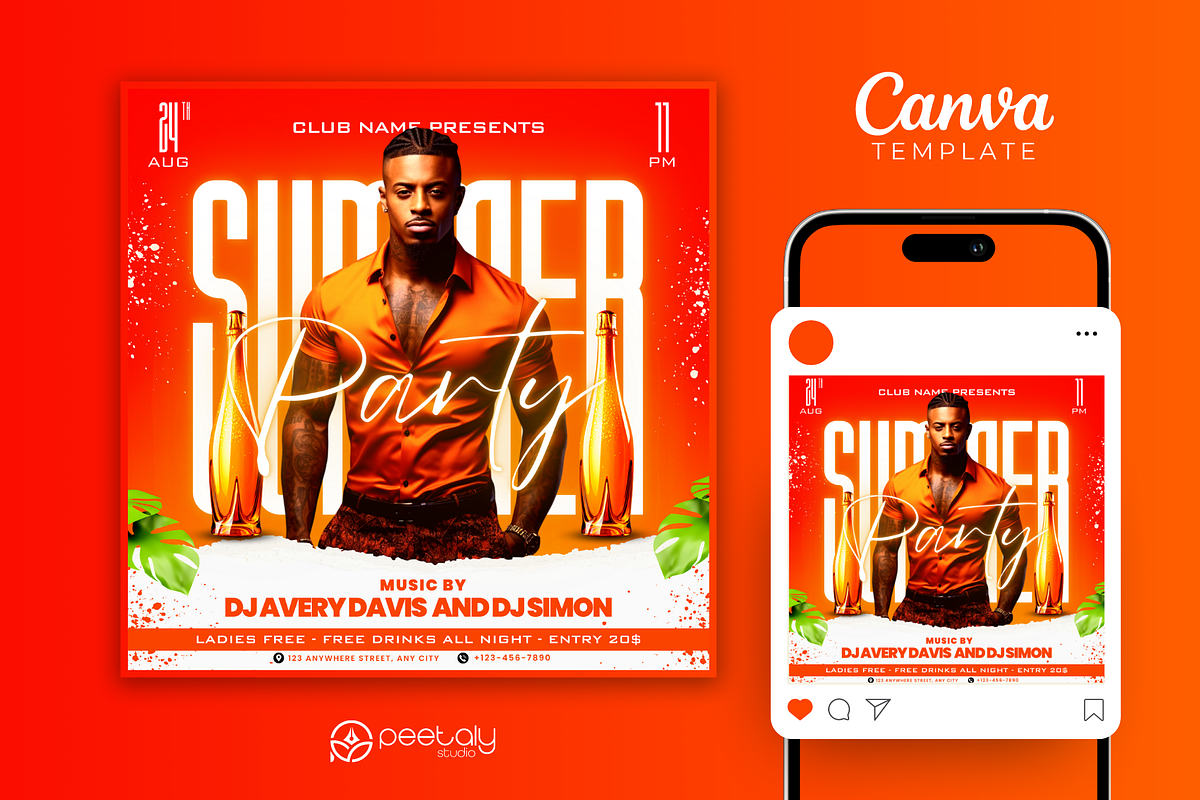 Orange Summer Flyer Canva Template, a Flyer Template by PeetalyStudioDesigns (Photo 1 of 5)