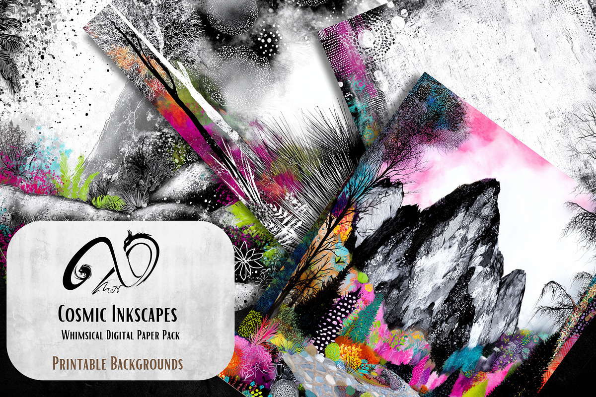 Cosmic Inkscapes: Dreamy Landscapes, a Background Graphic by NiiiNArt (Photo 4 of 9)