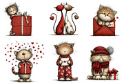 Quirky valentines cats clipart, an Illustration by CreationArt (Thumbnail 4 of 6)