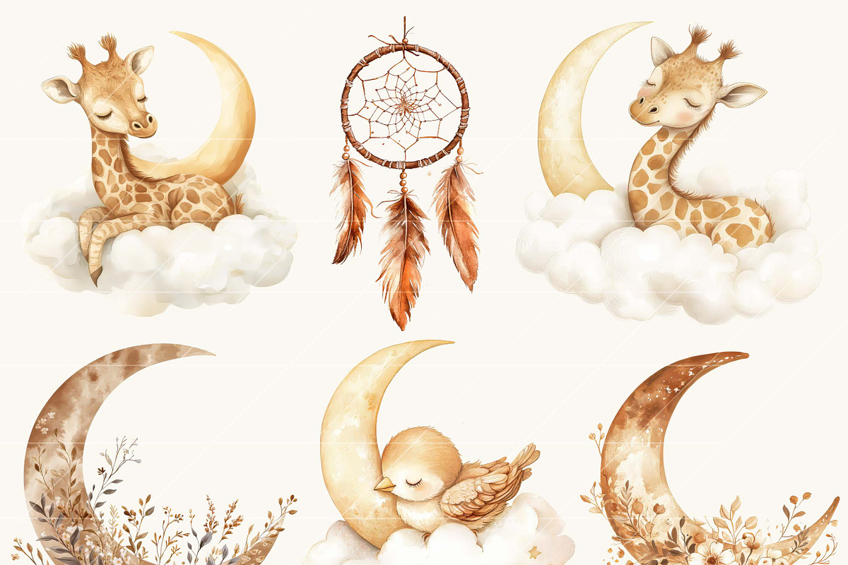 Watercolor Animals in Clouds Clipart, an Animal Illustration by SparkyDesignsUS (Photo 2 of 9)