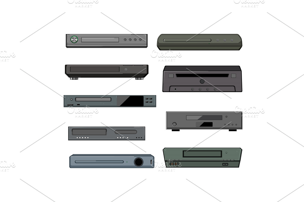 dvd player set cartoon vector, a Technology Illustration by pikepicture