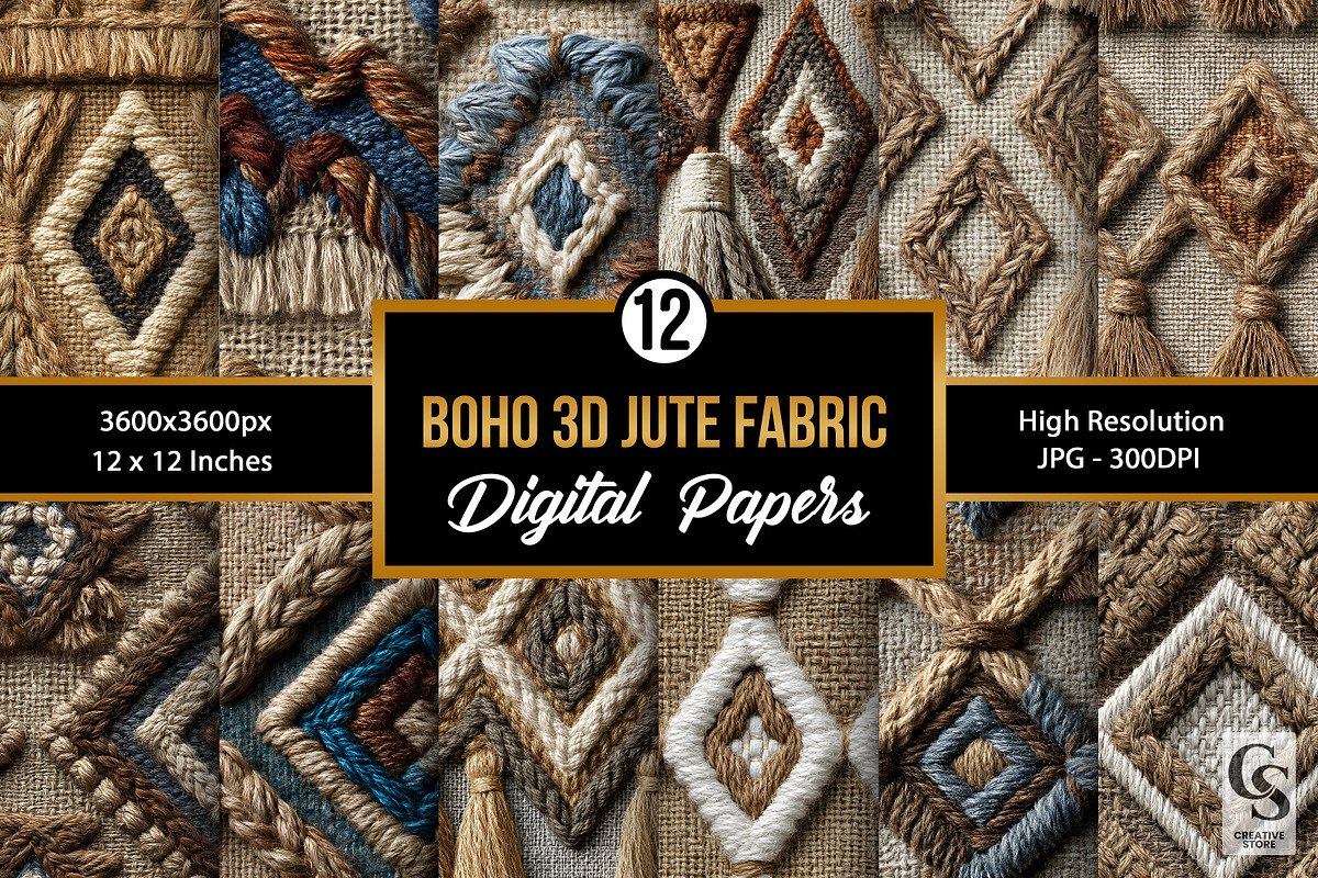 Boho Jute Fabric Seamless Patterns, a Pattern Graphic by Creative Store (Photo 1 of 5)