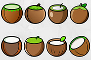 Cartoon Coconut Vector Clipart Set, a Food Illustration by newminddesign (Thumbnail 1 of 8)