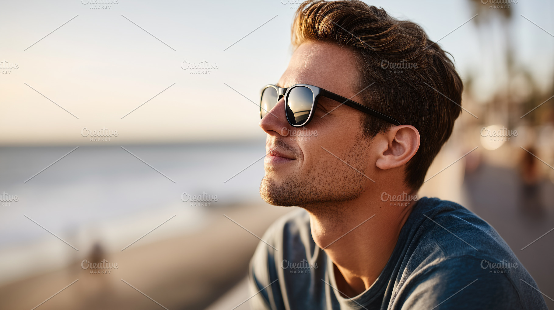 Young man in sunglasses relaxing and, a Person Photo by MistyDay