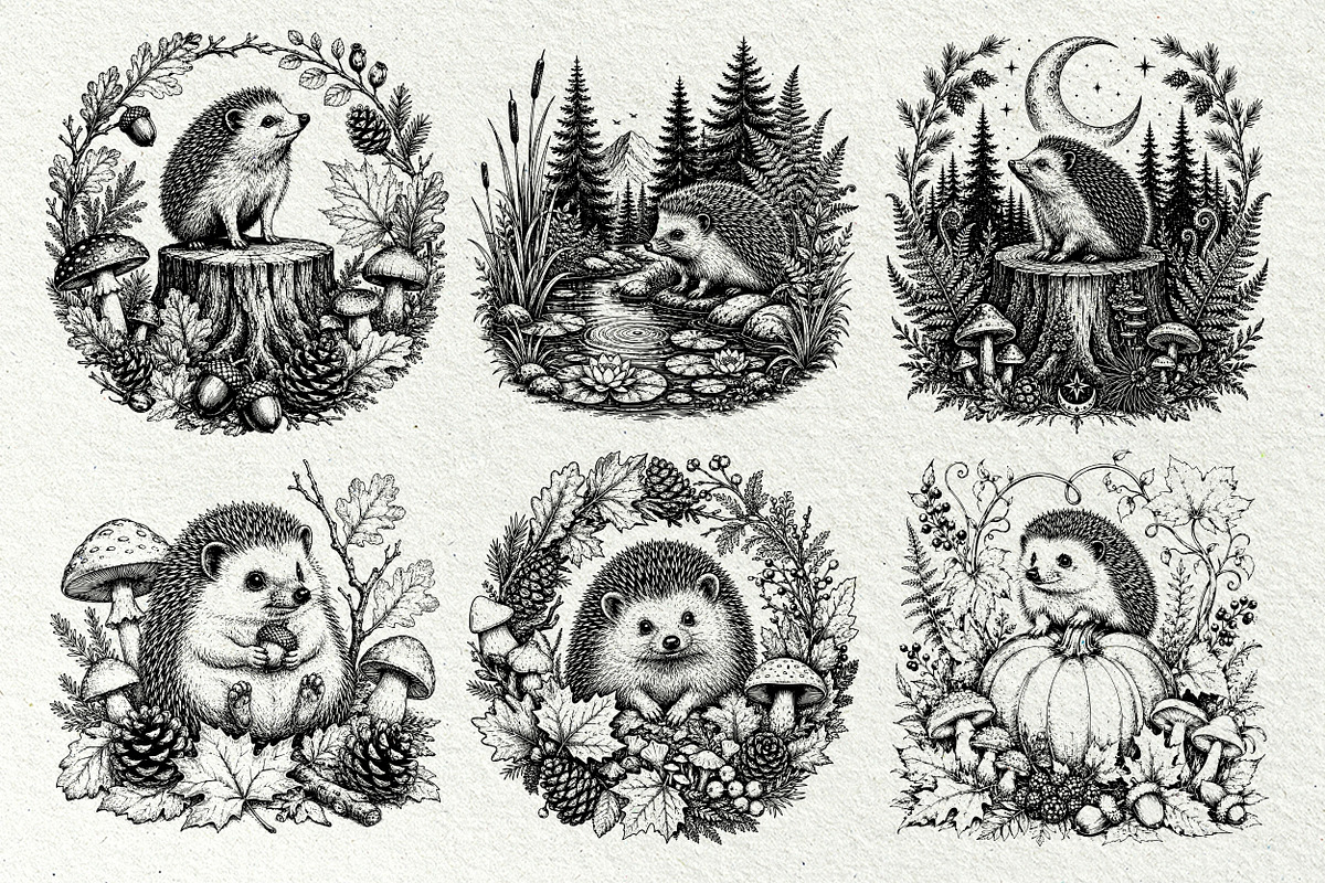 Forest Hedgehog Illustrations, an Animal Illustration by DENIDigitalArtSudio (Photo 5 of 8)
