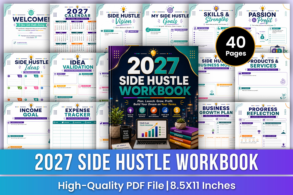 2027 Side Hustle Workbook | Business, a Stationery Template by Mustafiz (Photo 1 of 5)