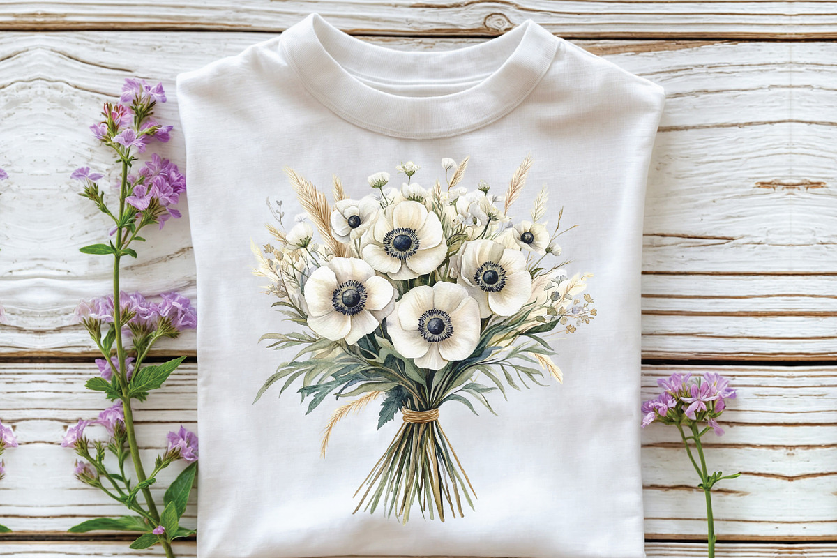 White Boho Wedding Floral Bouquet, an Illustration by CraftArtStudio (Photo 3 of 6)